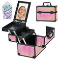 Makeup Train Case Organizer with Mirror and Pouch - Black Bright Pink Variation