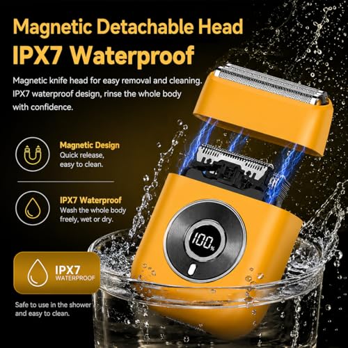 Electric Mini Foil Shaver for Men Grooming Razor Beard Trimmer - Yellow - Compact Waterproof