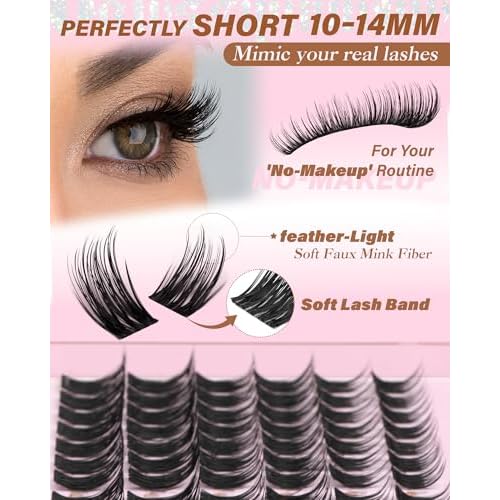 Short Wispy Lash Clusters 10-12-14mm Natural Eyelashes Clusters pesta?as postizas naturales C Curl Cluster Eyelash Extensions Fairy Lashes Clusters Lightweight Eyelash Clusters DIY Individual Lashes