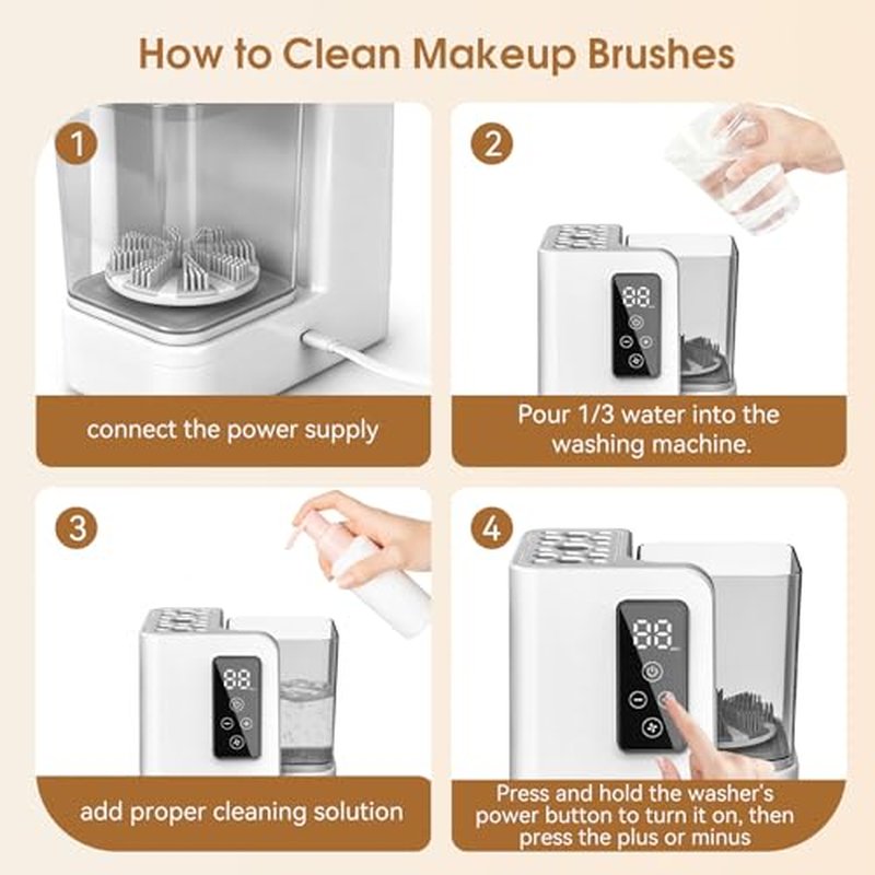 5-in-1 Electric Makeup Brush Cleaner & Dryer Machine- Portable Automatic USB Cosmetic Brushes Cleaner Tool with Deep-Clean Silicone Brush for All Size Brushes (Contour, Eyeshadow, Blush)