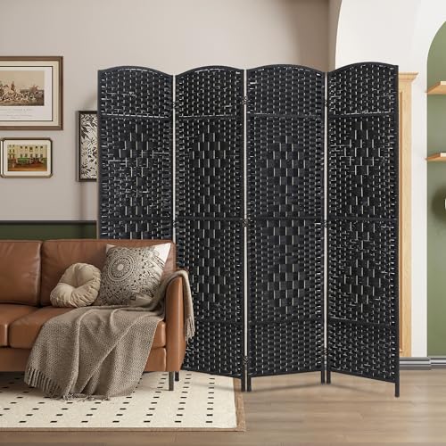 4-Panel Folding Privacy Room Divider - 6 ft Wood Screen for Home & Office, Black