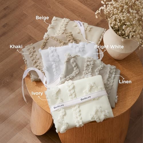 Oversized Queen Boho Comforter Set - Beige Bedding with Embroidered Tufts