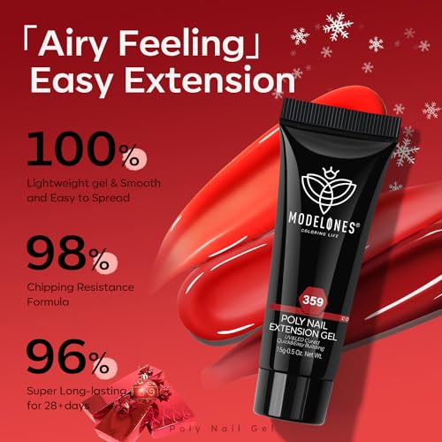 modelones Poly Nail Gel Set, 6 Colors Popular Red Collection Bright Wine Burgandy Glitter Poly Extension Gel Dark Bloody Red Builder Starter Home DIY Manicure Nail Art Gift