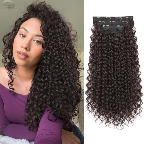 Black Brown 20 Inch Curly Clip-In Hair Extensions - 4 Pieces