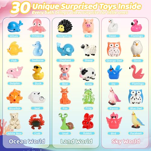 30-Pack Kids Bath Bombs with Toys Inside – 3 Themes Ocean Land Sky, 10 Surprises, Gentle Bubble Bath