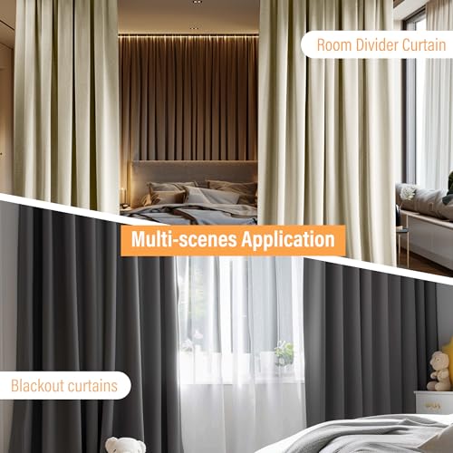 Black Room Divider Curtains with Ceiling Track Set - 180W x 96L, Blackout, Floor to Ceiling, Pack of 1, Variation of THIS Listing