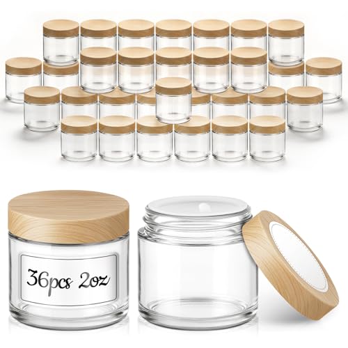 Clear Glass Jars with Woodgrain Lids - 2 oz, 36 Pack, Travel & Storage
