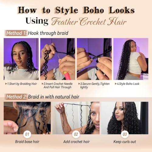 Deep Wave Crochet Hair 16 Inch 60 Roots - Black Feather Crochet Extensions