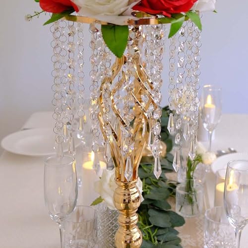 6 Pieces 21.65 Inch Wedding Gold Flower Centerpieces Crystal Metal Vase Set - Elegant Table Decor