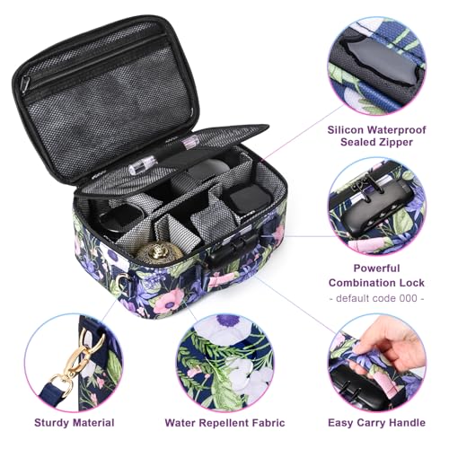 Storage Bag with Combination Lock and 10 Accessories, Travel Medicine Storage Lock Box, Carbon Lined Sling Pouch, Cosmetic Organizer Container Case, Great Gift for Women, Purple