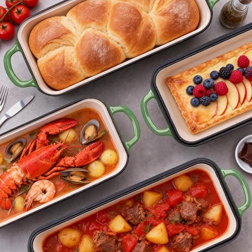 Mezzalur Pistachio Cast Iron Bread Pan with Lid - 11x5 Inch Sourdough Loaf