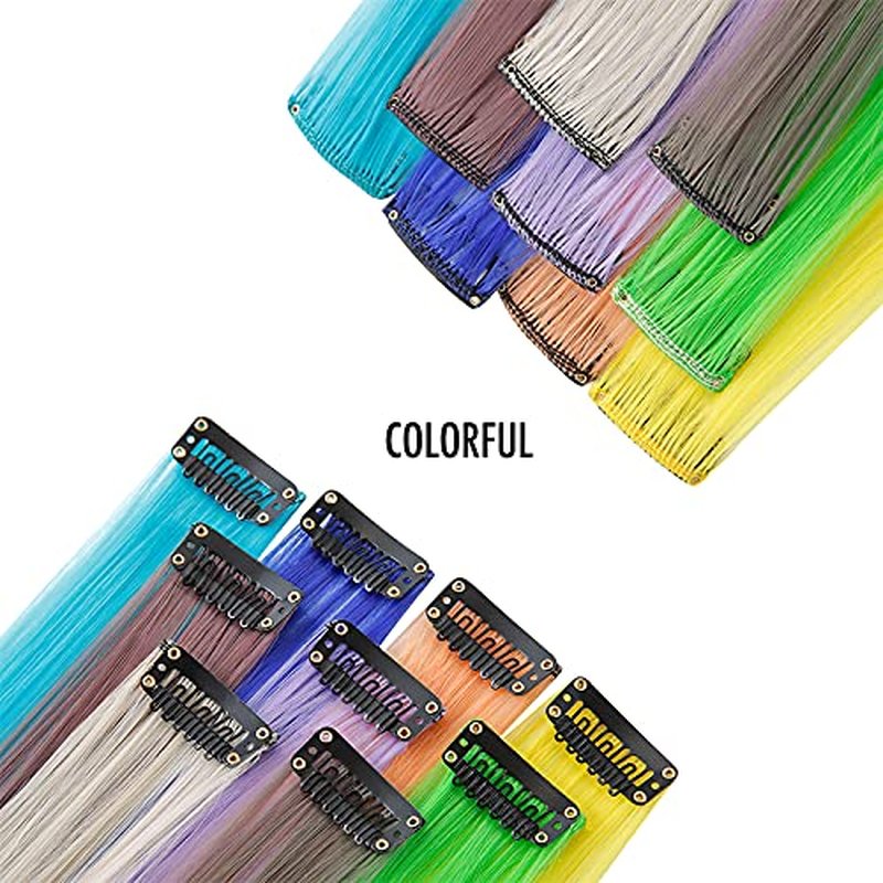 12PCS Colored Red Hair Extensions Straight Multicolor Clip in Colorful 20 Inch Rainbow Hair Extensions for Kids Women's Gifts Halloween Christmas Party Highlights (12pcs Red)