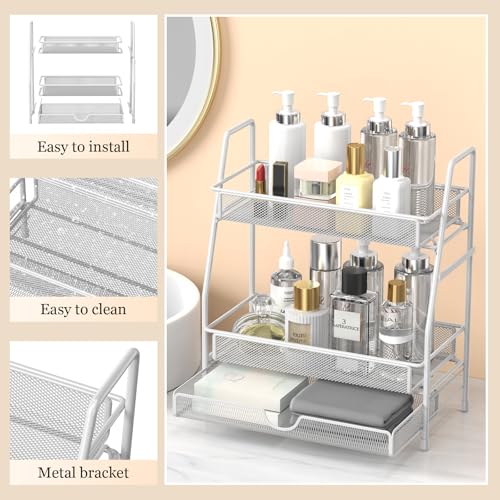 LEMIKKLE 2-Tier Bathroom Counter Organizer with Drawers, Multi-Purpose Makeup Organizer Countertop, Large Skincare Organizers, Exquisite Vanity Shelf