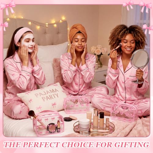 Pink Bow Clear Makeup Pouch - Coquette Cosmetic Bag for Women & Girls - Variation of 16 / Pink Bow