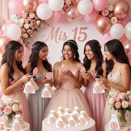 24 Sets Rose Compact Mirrors Brush Bulk Quinceanera Party Favors for Guests Travel Mirror Thank You Gifts Bulk for Sweet 16 15 Party Favors Bridal Shower Wedding Souvenirs(Rose Gold)