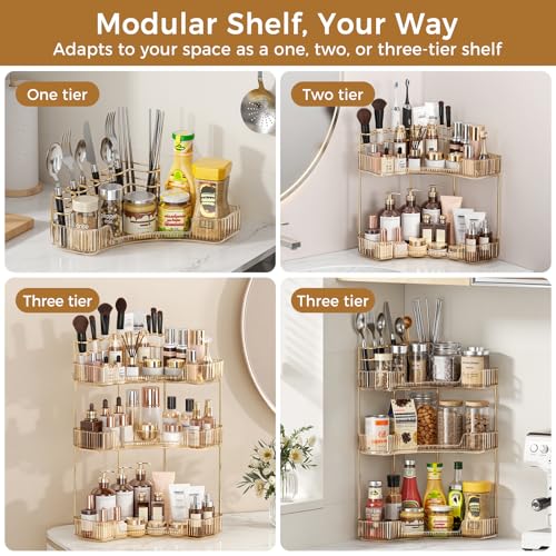 Corner Bathroom Counter Organizer 2-Tier Makeup Storage - Gold