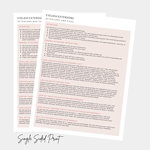 Lash Extension Eyelash Consent, Intake, Aftercare forms with Mapping | 100 Pack | 25 of each Consent, Intake, Aftercare, and Mapping Forms for Lash Artists | 8.5 x 11 inch