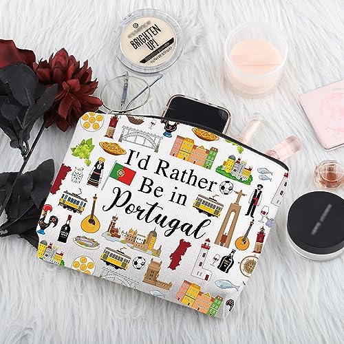 PWHAOO Portugal Trip Vacation Gift - I'd Rather Be in Portugal Makeup Bag - Heritage Cosmetic Bag - Pride Souvenir Gift
