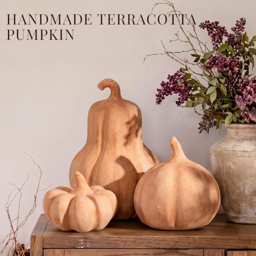 Fall Decor Set of 3 Handmade Terracotta Pumpkins for Indoor Outdoor Autumn Decoration