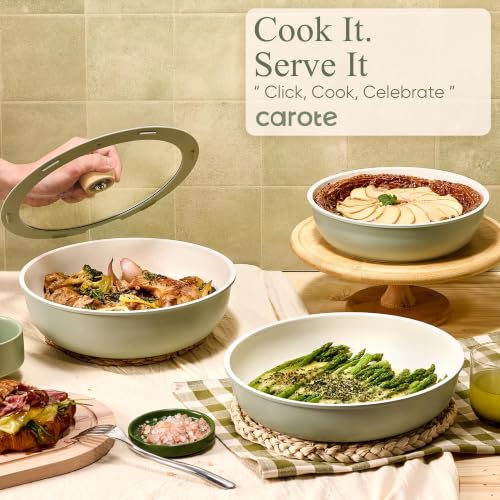 Sage Green 19-Piece Nonstick Pots and Pans Set with Detachable Handles