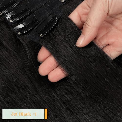 14 Inch Seamless Yaki Straight Clip-In Hair Extensions - Jet Black, 8Pcs, 115g
