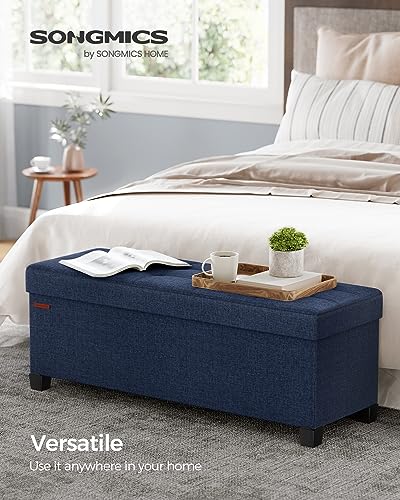 Storage Ottoman Bench with Legs - Foldable Foot Rest, Midnight Blue, No Flipping Lid