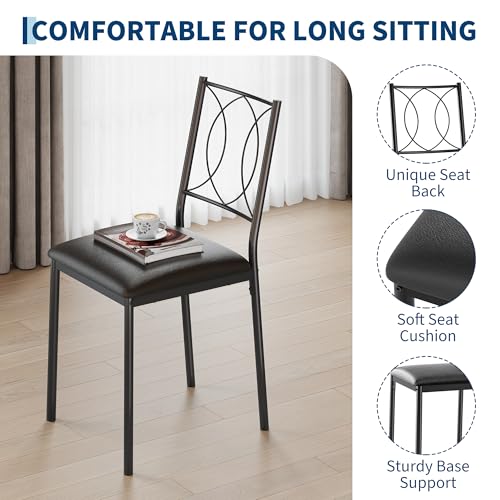 Walnut Small Dining Table Set for 2 with Upholstered Chairs - Space-Saving Kitchen Furniture