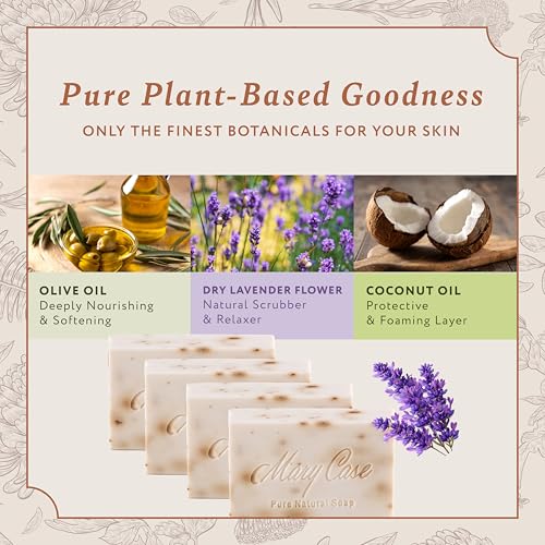 Mary Case Lavender Bar Soap Set of 8 – 3.5 oz Natural Dried Lavender Flower Vegan Bath Soap for Men & Women