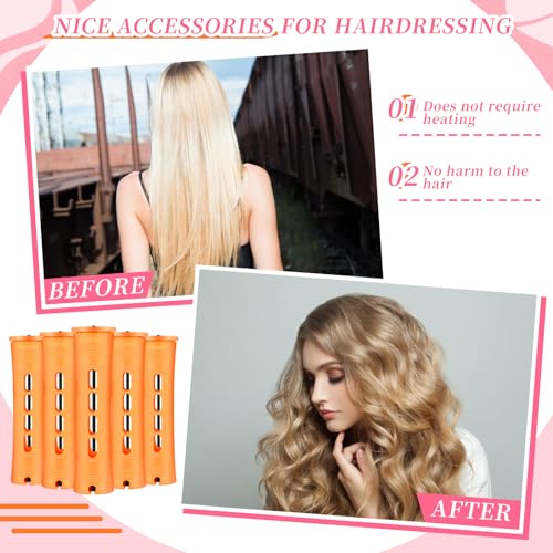 Tigeen 120 Pcs Perm Rods Set 0.87 Inch Orange Hair Curlers for Long & Short Hair
