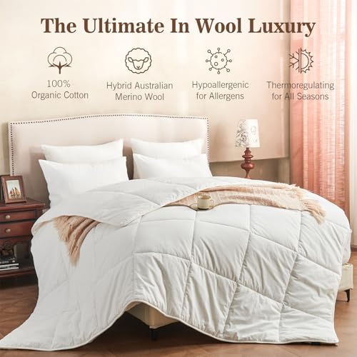KUSNUG Year-round Twin Hybrid Wool Comforter with Organic Cotton Shell