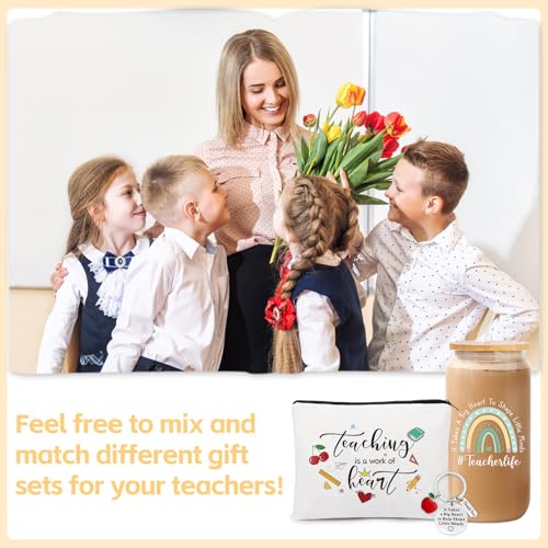 Teacher Appreciation Gifts Set - 12 Pieces with Glass Mug, Makeup Bags & Keychains - Thank You Gifts for Teachers