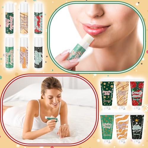 Loopeer 48pcs/24sets Christmas Hand Cream and Lip Balm Gift Sets for Women Travel Hand Lotions Moisturizing Lip Care Lipstick for Dry Cracked Christmas Stocking Stuffer Xmas Bulk Gift Coworker Adult