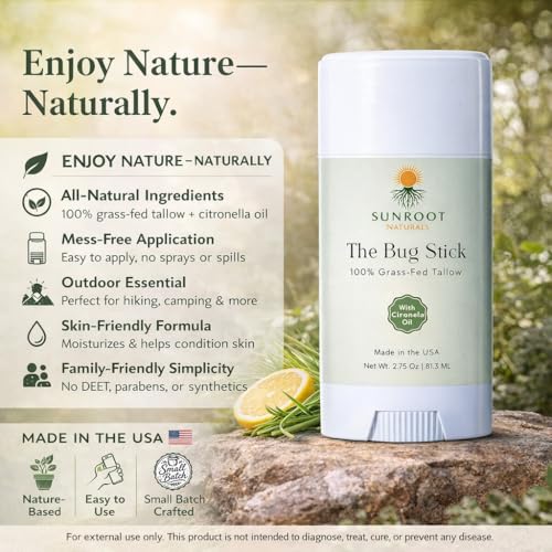 Natural Bug Balm Stick with Citronella & Peppermint Oil – 2.75 oz Outdoor Insect Repellent