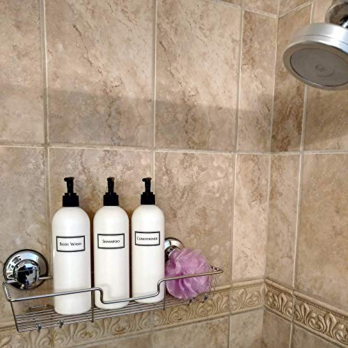 Silkscreened 16 oz Shower Bottle Set with Black Pumps – Refillable & Reusable for Shampoo & Body Wash