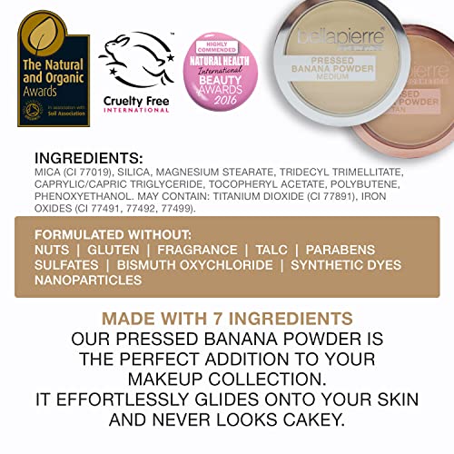 Bellapierre Pressed Banana Setting Powder Medium - Compact Color-Correcting Face Powder, Matte Translucent Finish, Under-Eye Brightening, Talc-Free