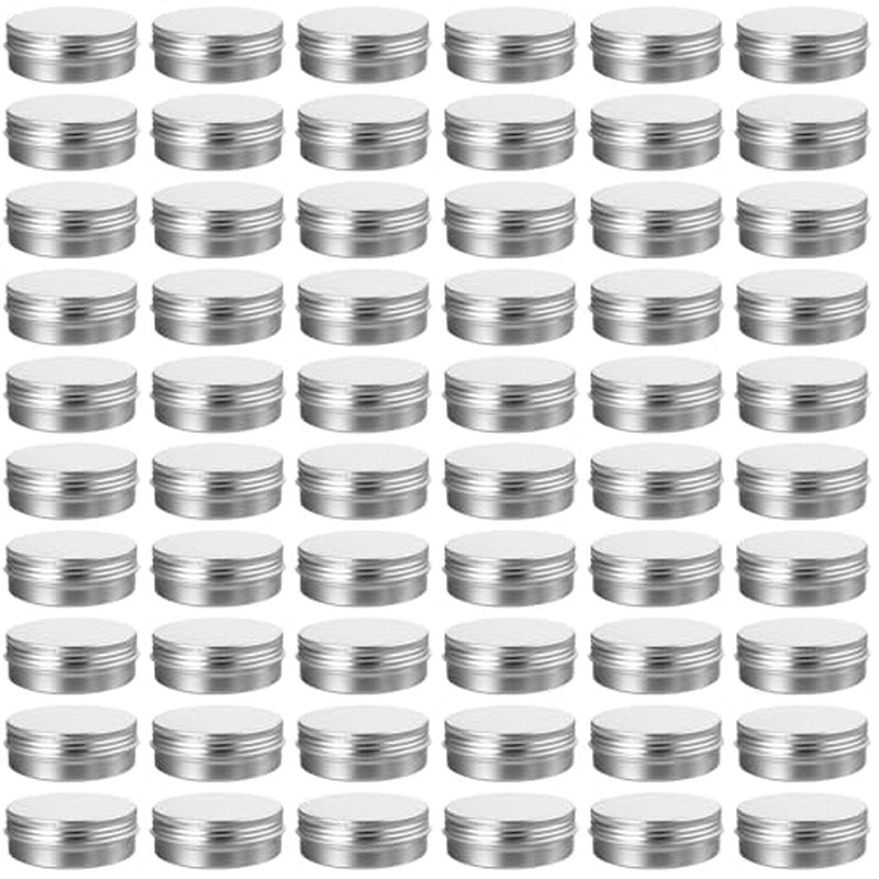 60 Pack 2 OZ Metal Round Tins, Aluminum Tin Cans Containers with Screw Lid for Lotion Bars, Balms, Salve, Spices or Beard Balm
