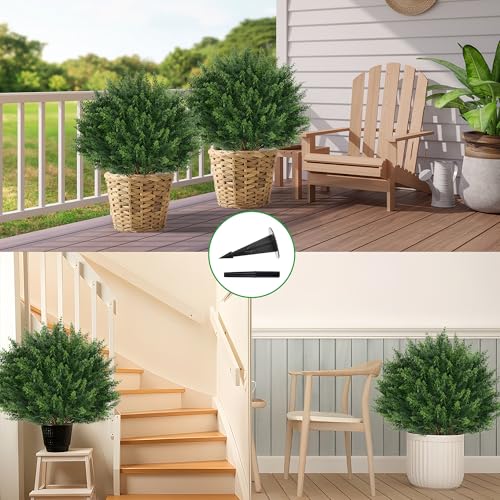 Grooy Artificial Cedar Ball Topiary Tree Set of 4 UV-Resistant Outdoor Decoration