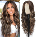 Brown Highlight Wigs for Women 26 Inch Long Wavy Glueless Hairpiece - Variation of 26 Inch / Brown Highlight