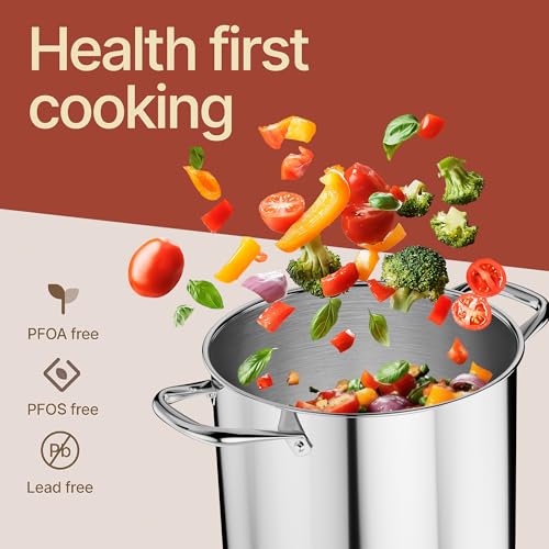 24 Quart Stainless Steel Stockpot with Tempered Glass Lid - Durable, Impact-Bonded Base
