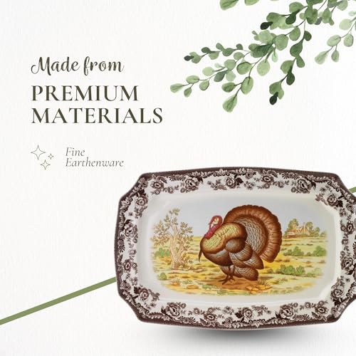 Spode Woodland Turkey Rectangular Serving Platter 17.5" with Heritage Pattern