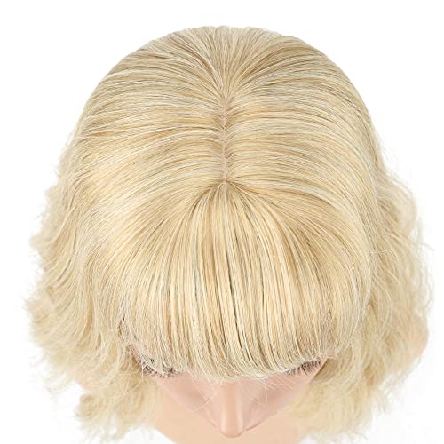 Blonde Wave Short Bob Wig with Air Bangs - Curly Wavy Shoulder Length Cosplay Hair - Mix Blonde and Gold - Variation of THIS listing