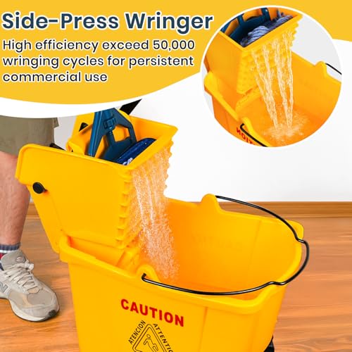 35 Quart Commercial Mop Bucket with Side Press Wringer & Wheels for Floor Cleaning