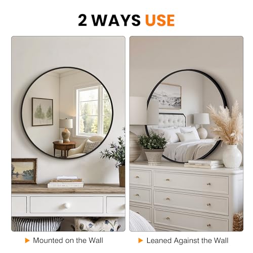 TRAHOME Matte Black Round Bathroom Mirror 22 Inch - 2 Pack Wall Decor