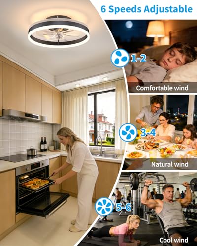JHSYCH RGB Black 16-Inch Low Profile Ceiling Fan with Lights & Remote