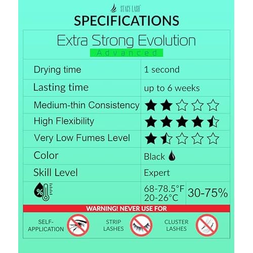 STACY LASH Extra Strong Evolution Advanced Eyelash Extension Glue (0.34fl.oz/10ml)/ 1Sec Dry /6Weeks Retention/Black Adhesive