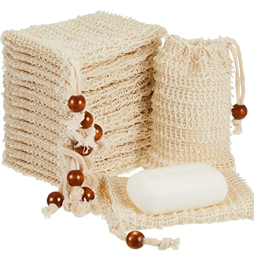 60 Pack Soap Saver Bags Exfoliating Pouch - 3.5x5.5 Inch Cotton Linen