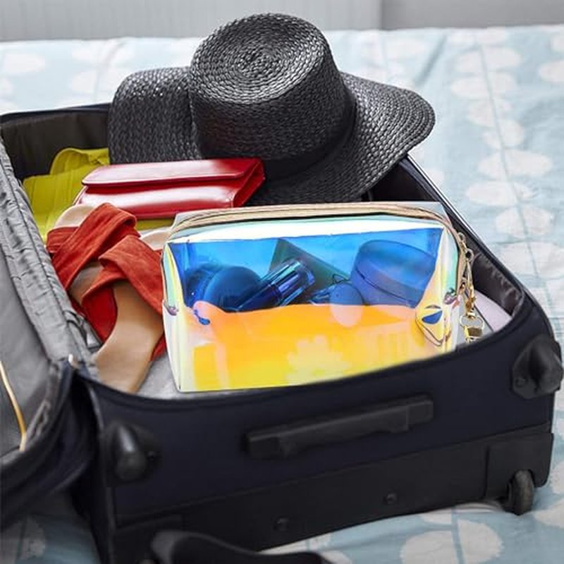 8-Piece Holographic Iridescent Makeup Bag Set with Zipper - Portable Holographic Cosmetic Bags for Makeup Tools Organization