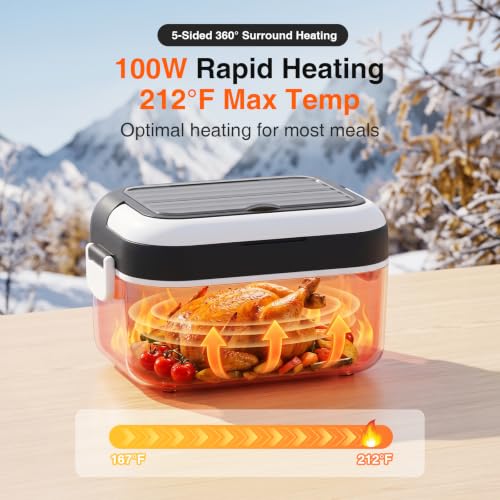 Cordless Heated Lunch Box 27000mAh App Control 1.5L Black - Portable Food Warmer