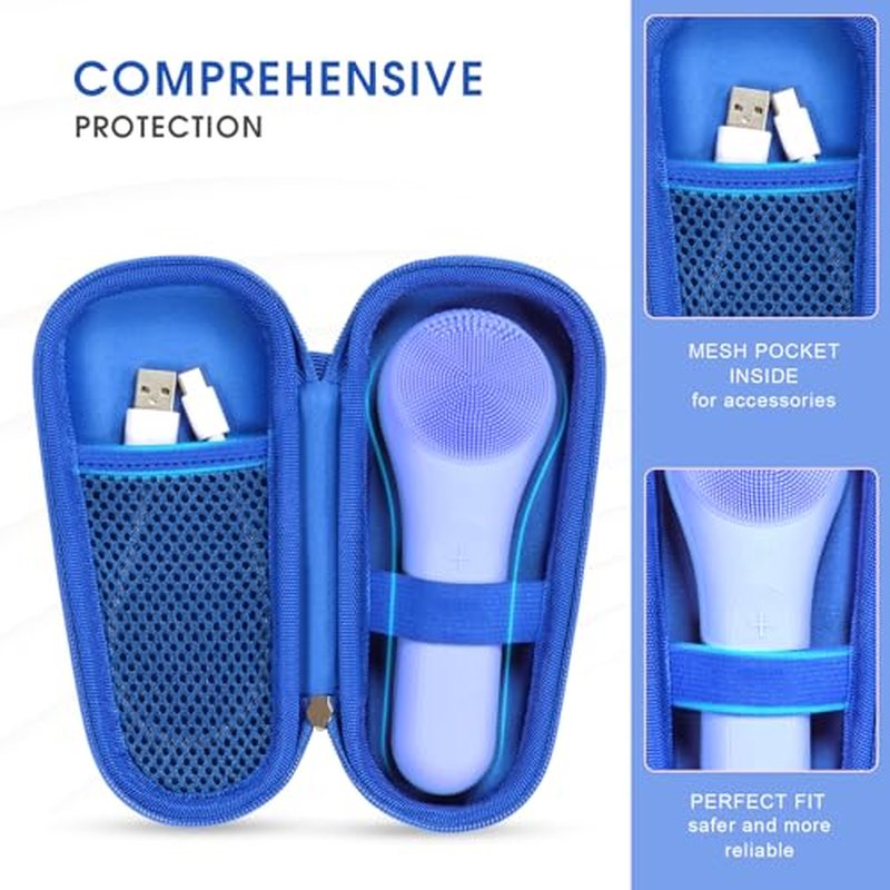 Hard Carry Case Compatible with N?graCoola CLIE Sonic Facial Cleansing Brush, Waterproof Case Storage Carrying Holder Fits for Silicone Face Scrubber and Charging Cable (Box Only), Blue