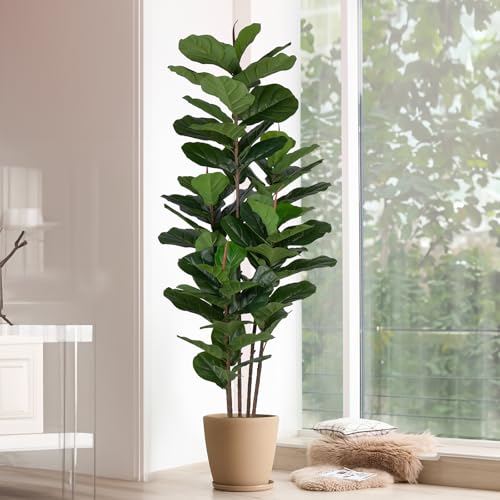 YEPDIN 6 FT Faux Fiddle Leaf Fig Tree – Tall Artificial Ficus Plant with 69 Large Fiddle Leaves